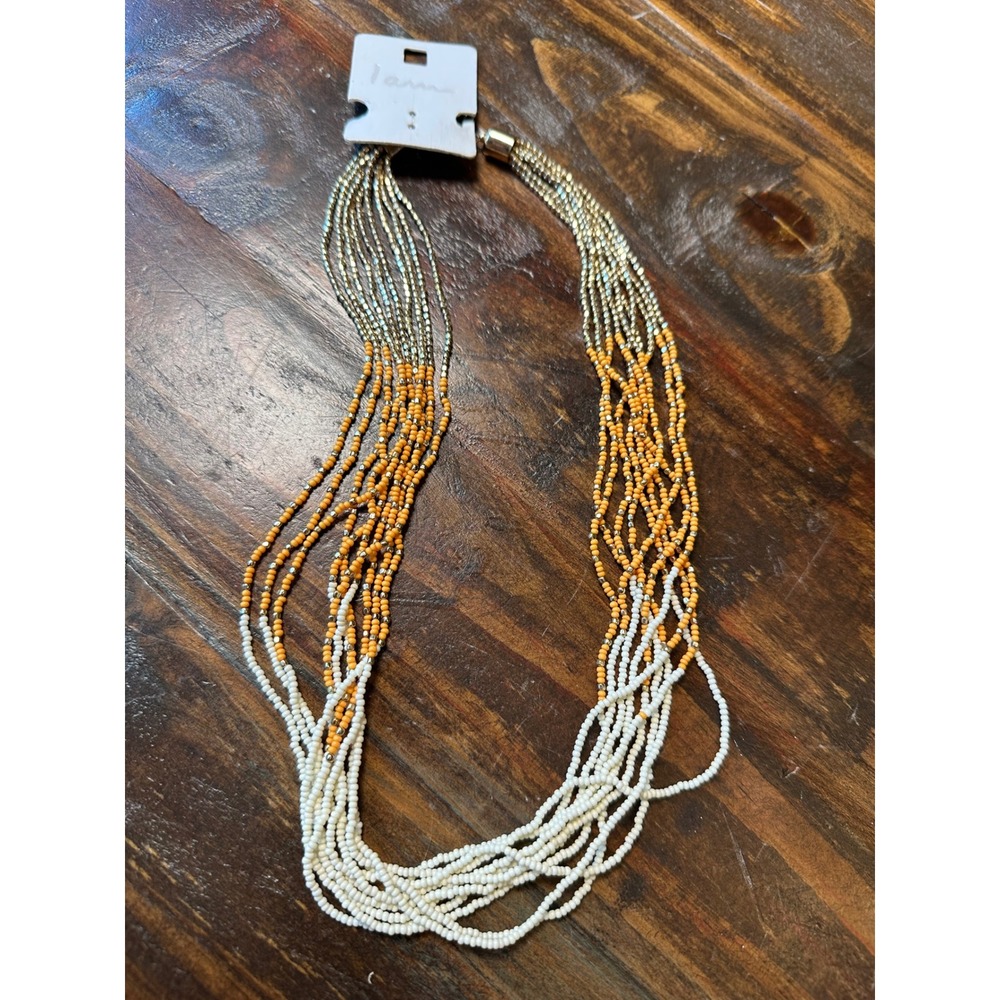 I Am Multi Strand Seed Bead Necklace Ombre Cream Orange Gold NWT 1002 576-995
